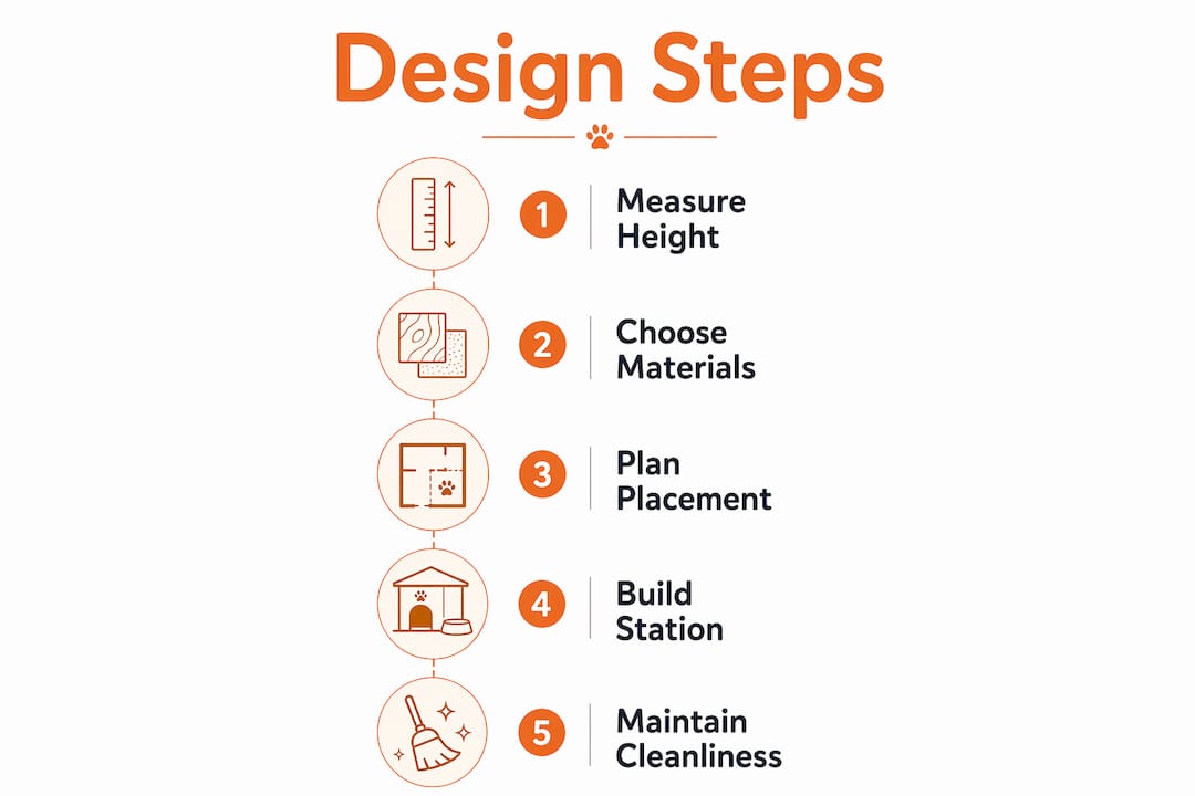 Step-by-step dog feeding station design infographic