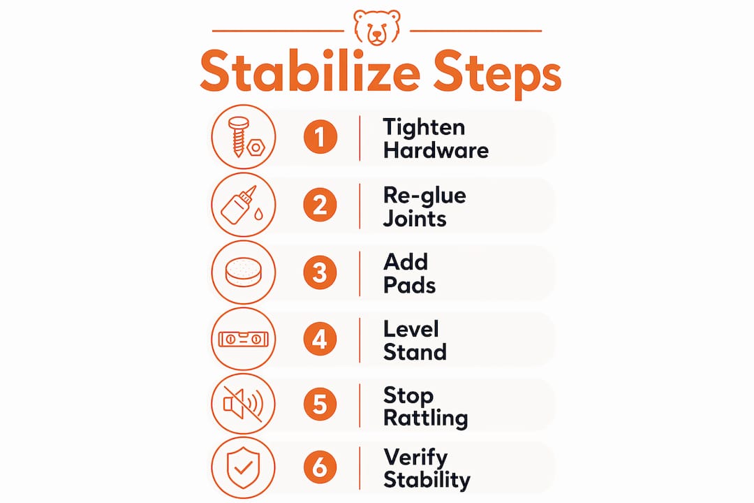 Infographic outlining steps to stabilize elevated dog feeder