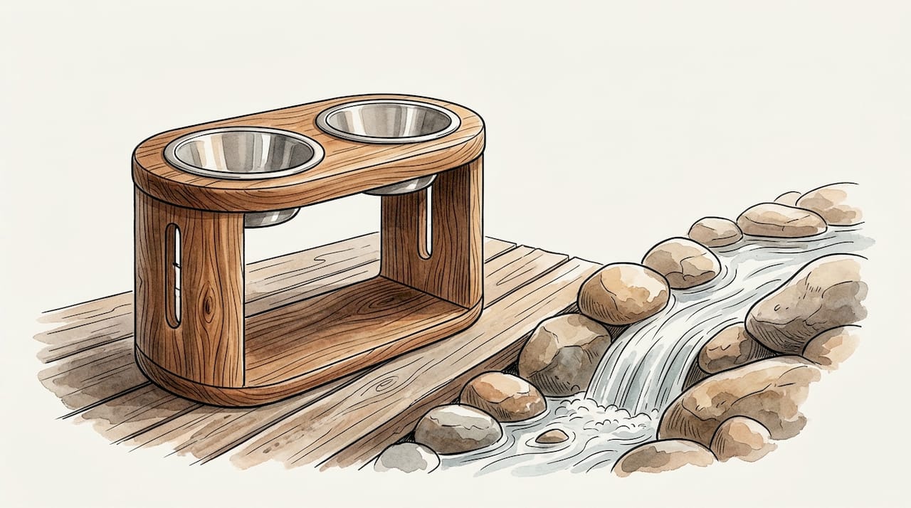 Adjustable height specialty dog feeder close-up