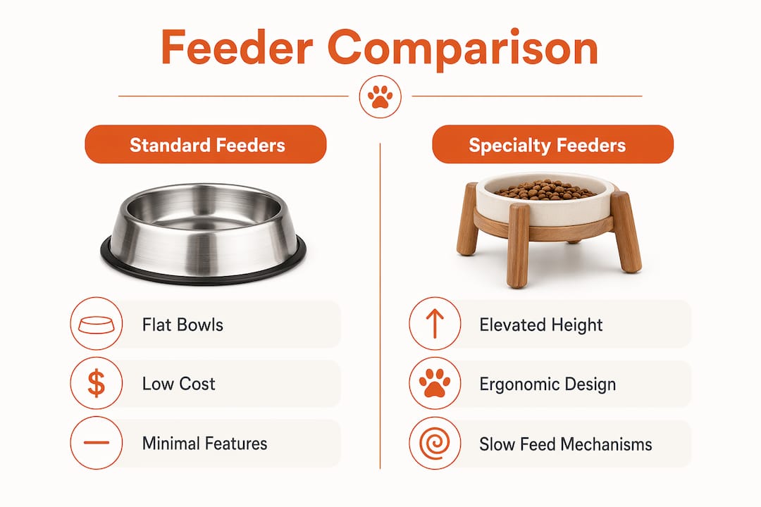Infographic comparing specialty and standard dog feeders