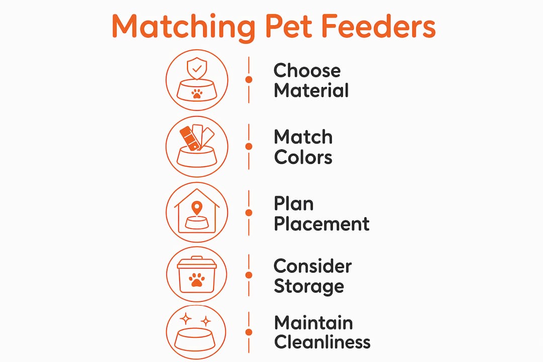 Infographic showing steps to match pet feeder to home decor
