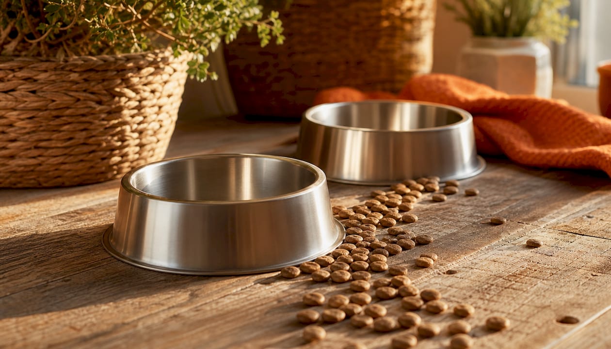 Durable stainless steel pet bowls with silicone bases