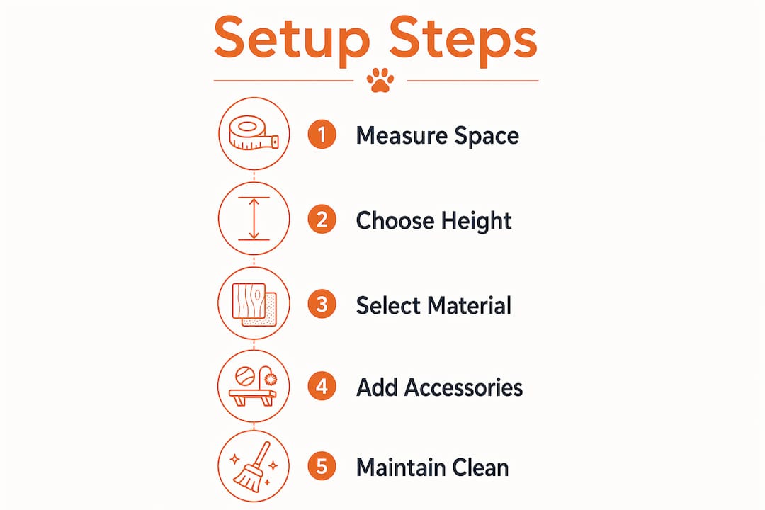 Infographic illustrating pet feeding station setup steps