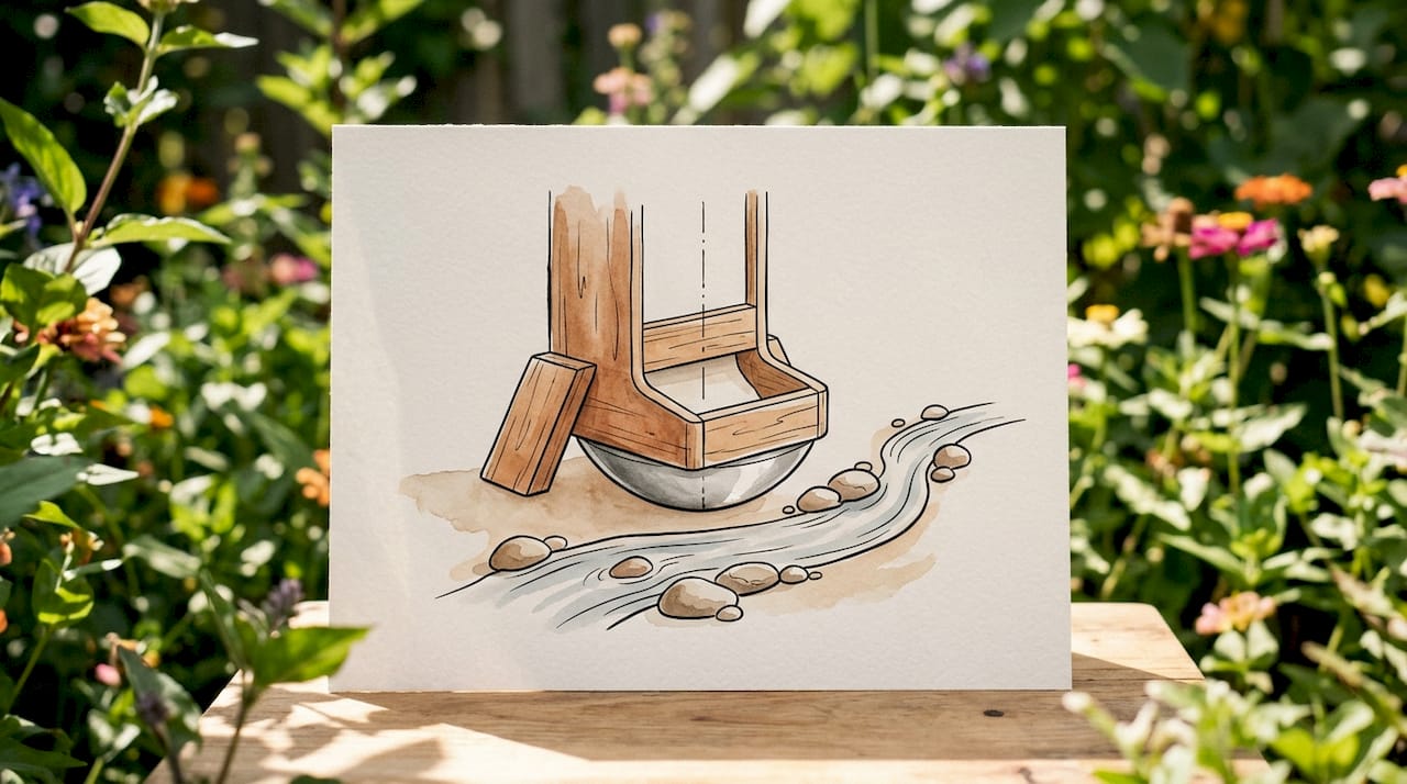 Line art showing pet feeder base and center of gravity