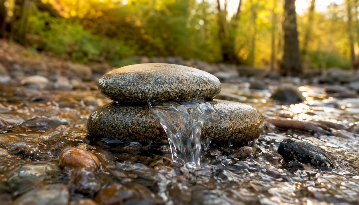 Water flowing over stones illustrating swallowing flow