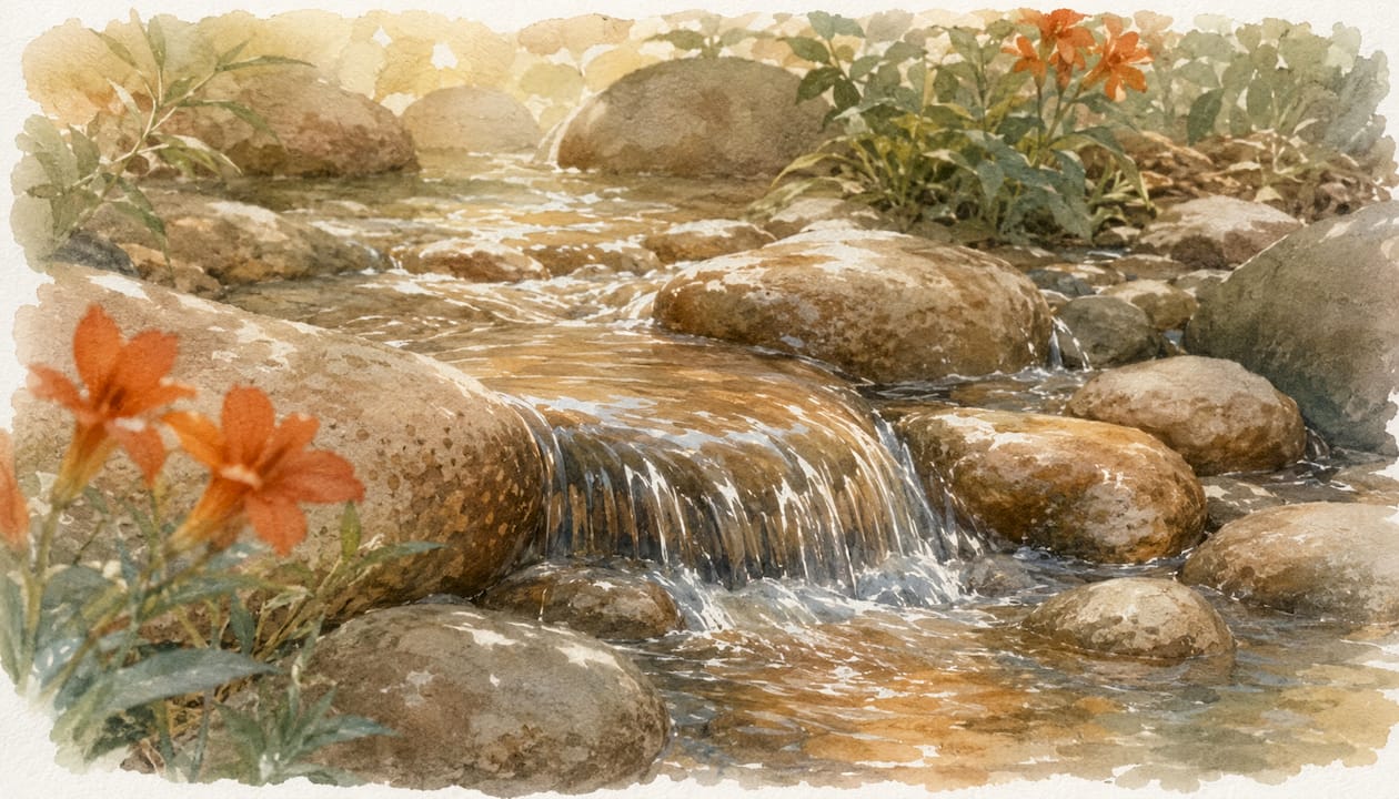Flowing water over rounded stones illustration