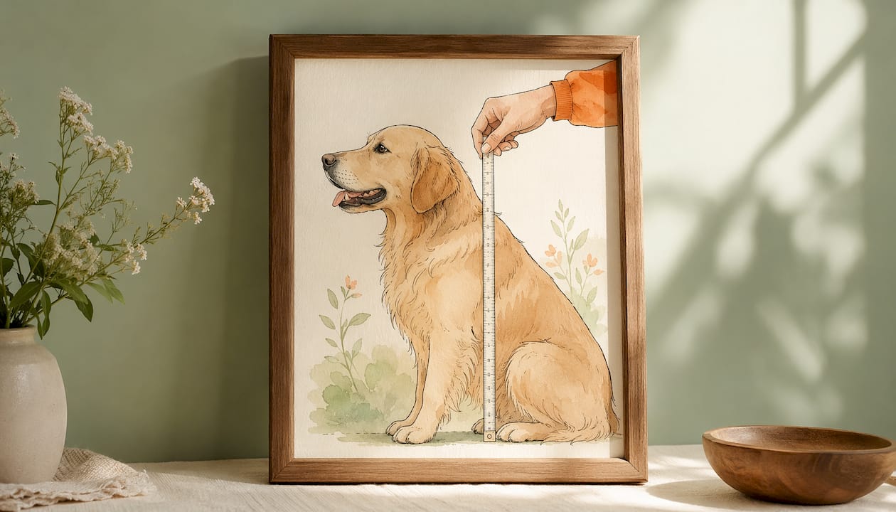 Hand measuring dog at shoulder with tape