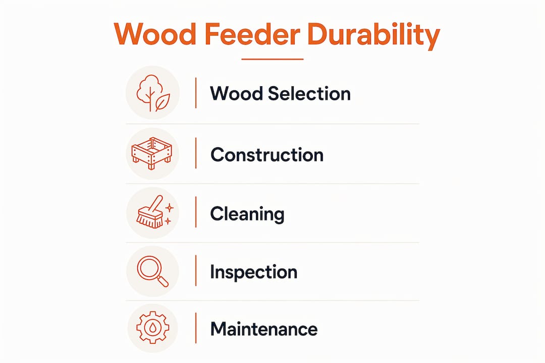Infographic illustrating wooden feeder durability stages