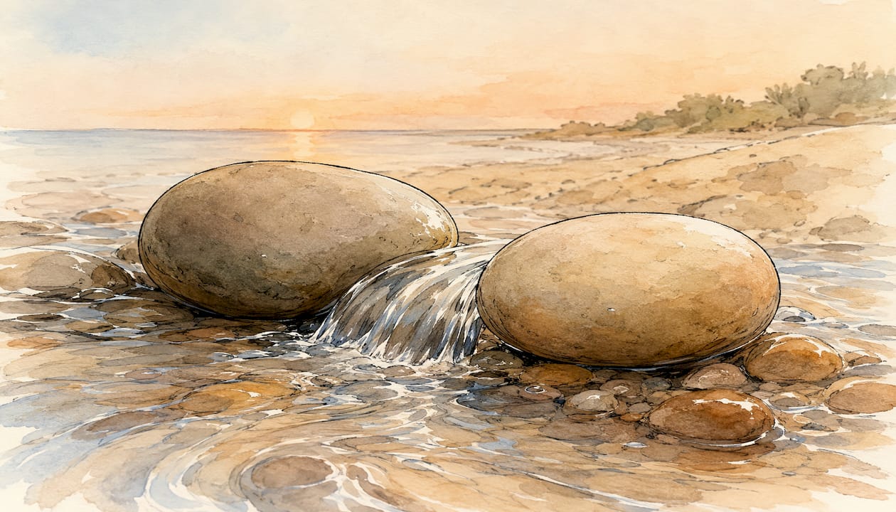 Line art watercolor water flowing over stones