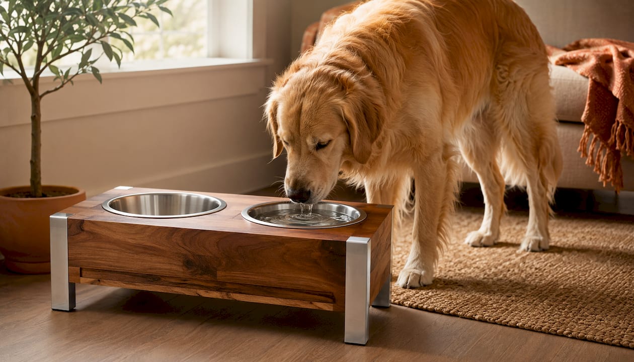 Elevated dog waterer setup illustration