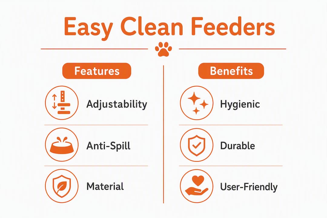 Infographic comparing features and benefits of raised pet feeders
