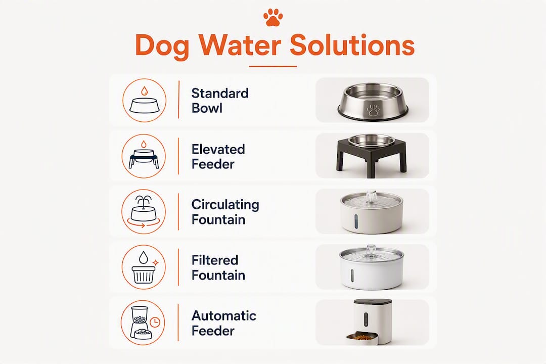 Infographic illustrating types of dog water solutions