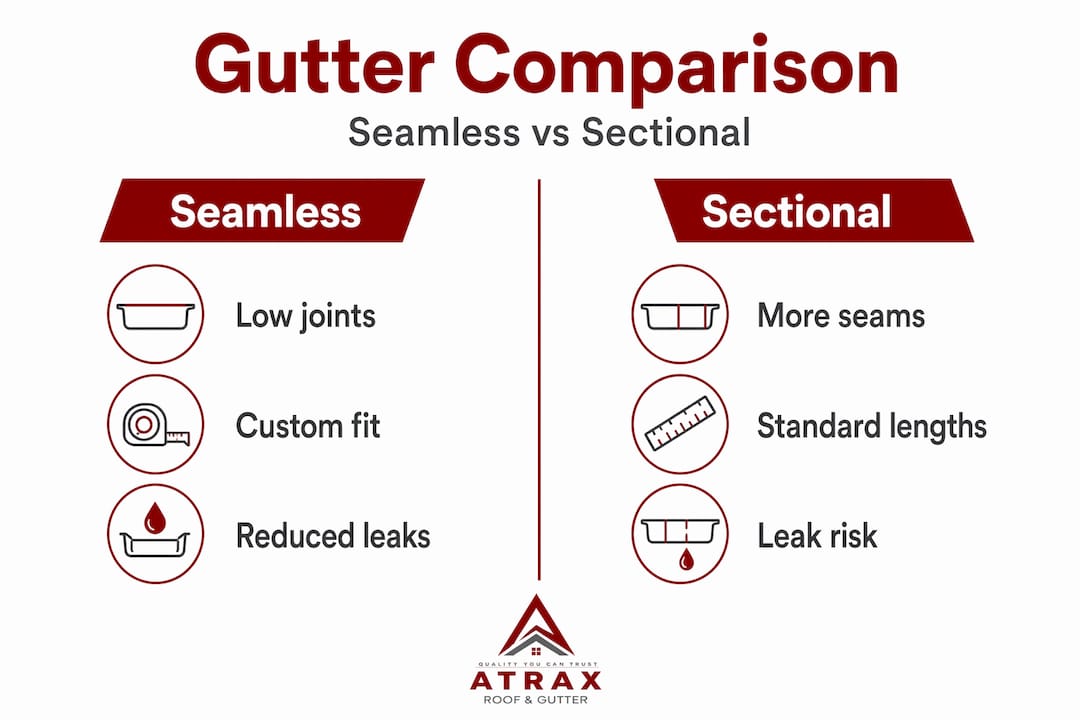 Infographic comparing seamless and sectional gutters