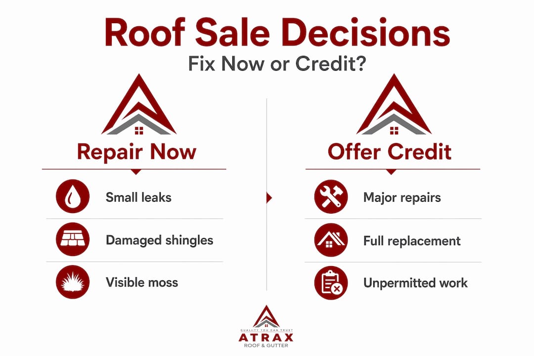 Infographic comparing repair vs. credit decision for roof