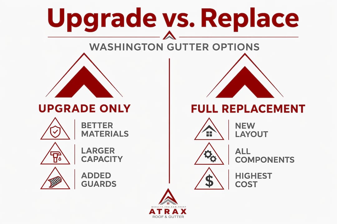 Infographic comparing gutter upgrade and replacement features
