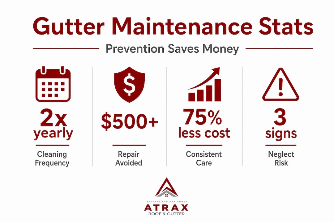 Infographic showing gutter maintenance stats and prevention tips