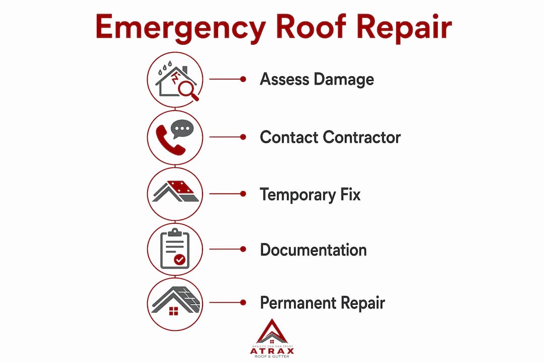 Infographic outlining emergency roof repair steps