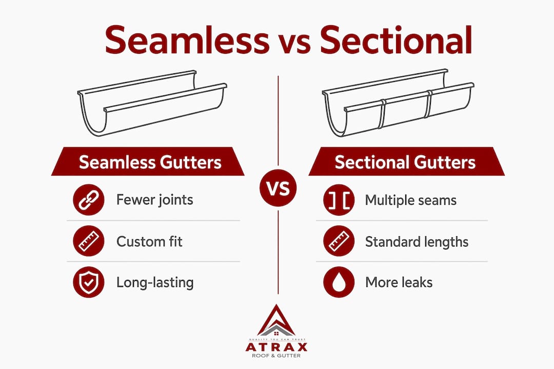 Infographic comparing seamless and sectional gutters