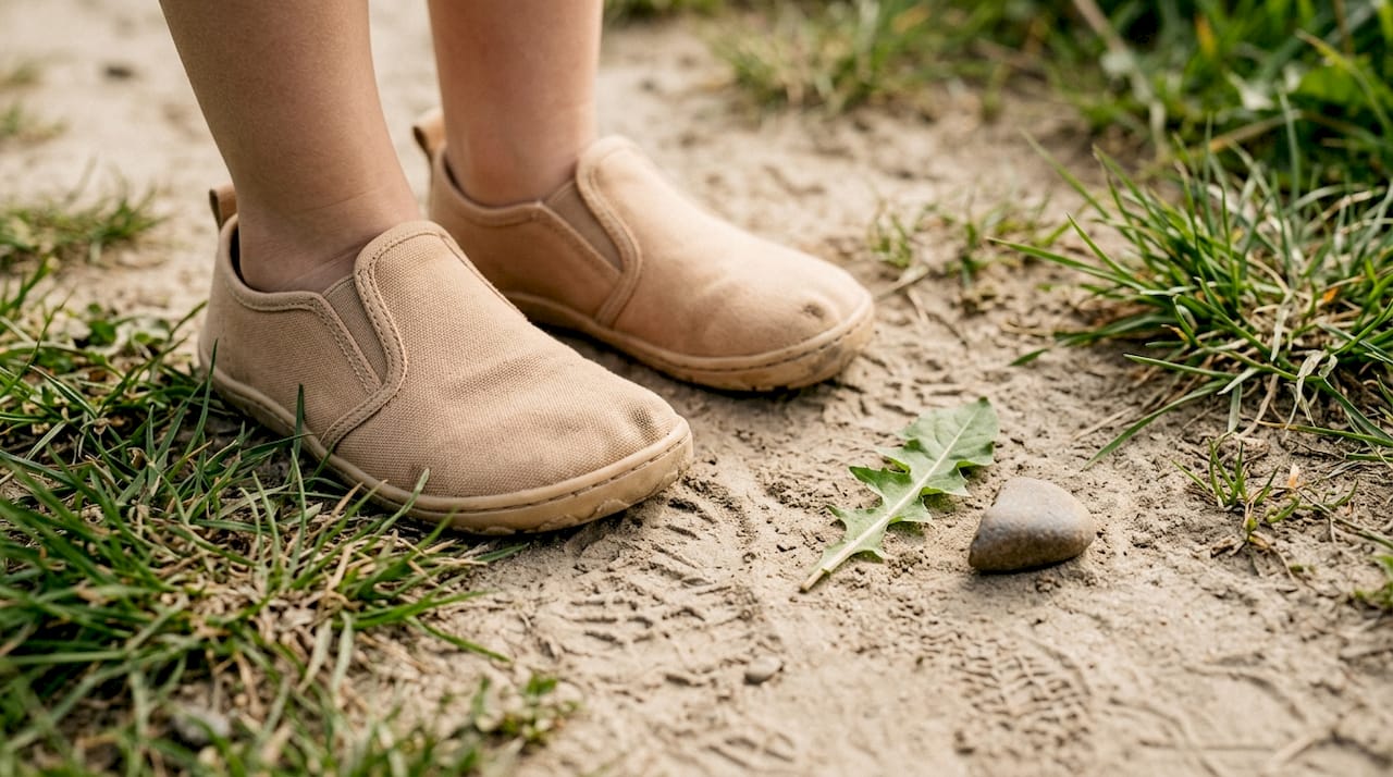Mit flexiblen Barfußschuhen durch den Sand – so entdecken Kinderfüße die Welt auf natürliche Weise.