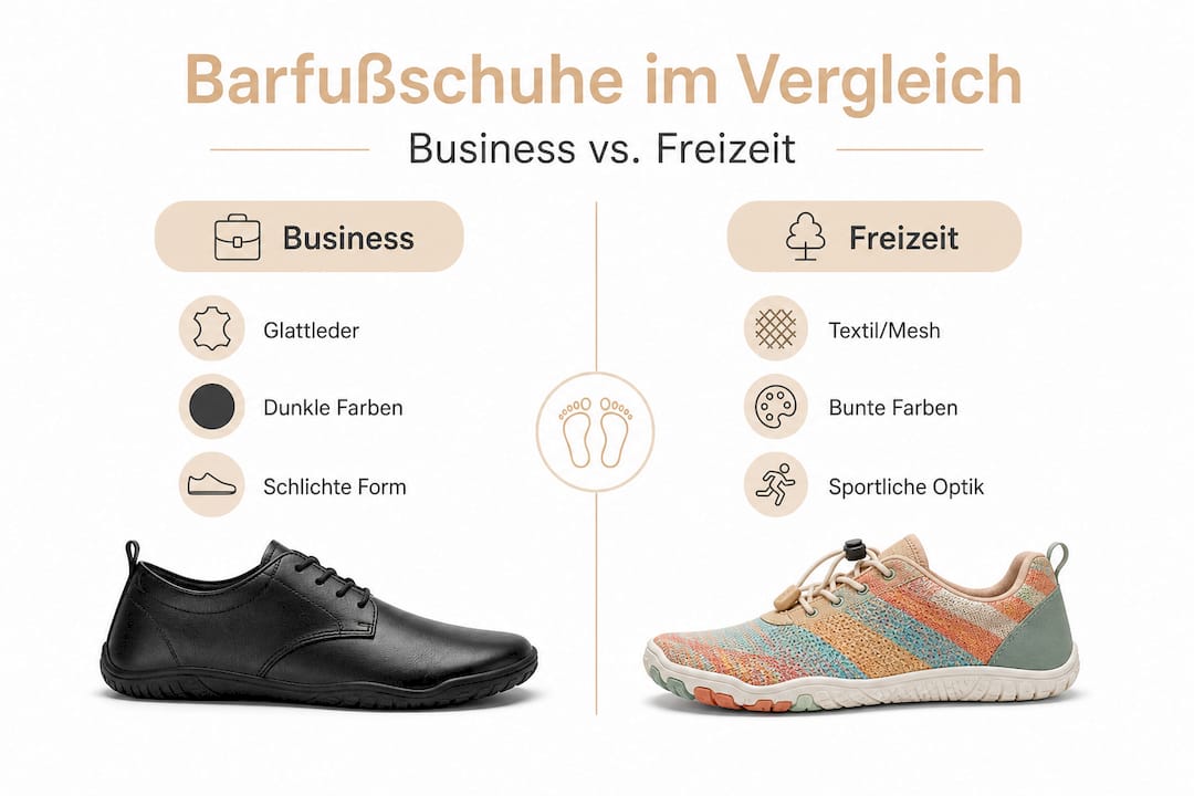 Infografik: Barfußschuhe im Vergleich – Business oder Freizeit? Die wichtigsten Eigenschaften auf einen Blick
