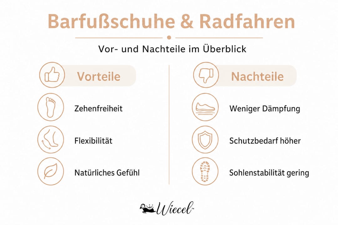 Infografik: Barfußschuhe beim Radfahren – Pro und Contra im Überblick