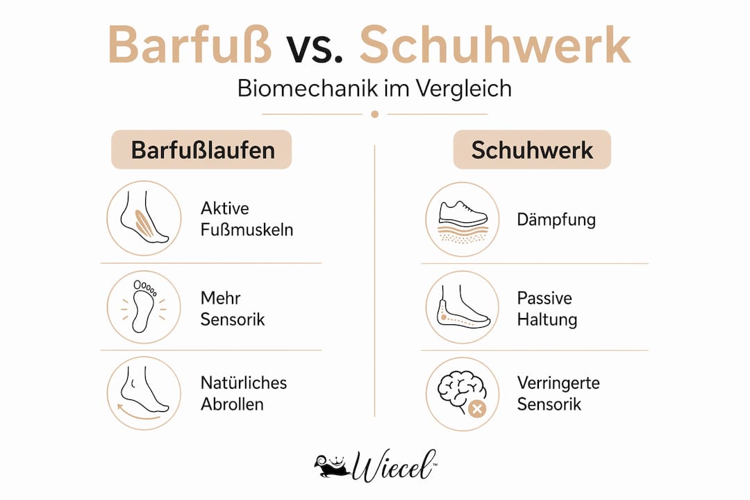 Infografik: Barfußgehen vs. Schuhe – Ein biomechanischer Vergleich