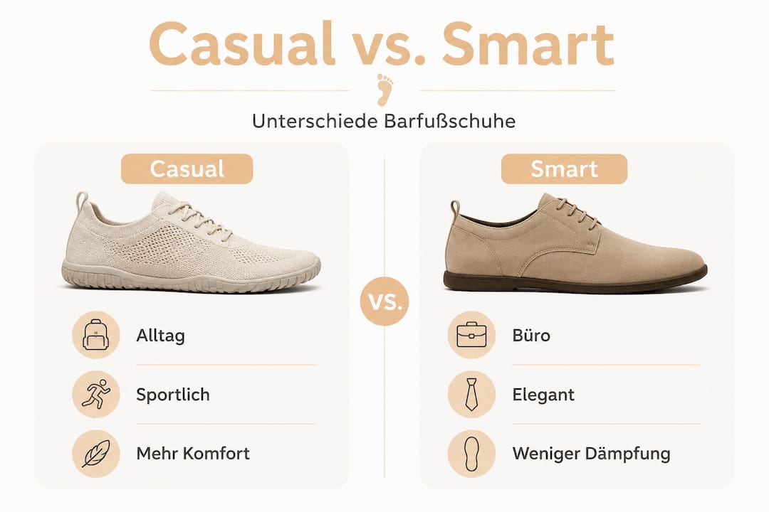 Infografik: Der große Vergleich zwischen legeren und eleganten Barfußschuhen