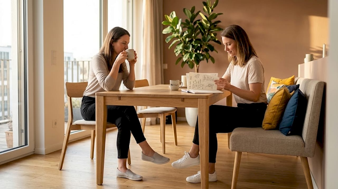 Zwei Frauen zeigen ihre ganz eigenen Minimalschuh-Looks zu Hause