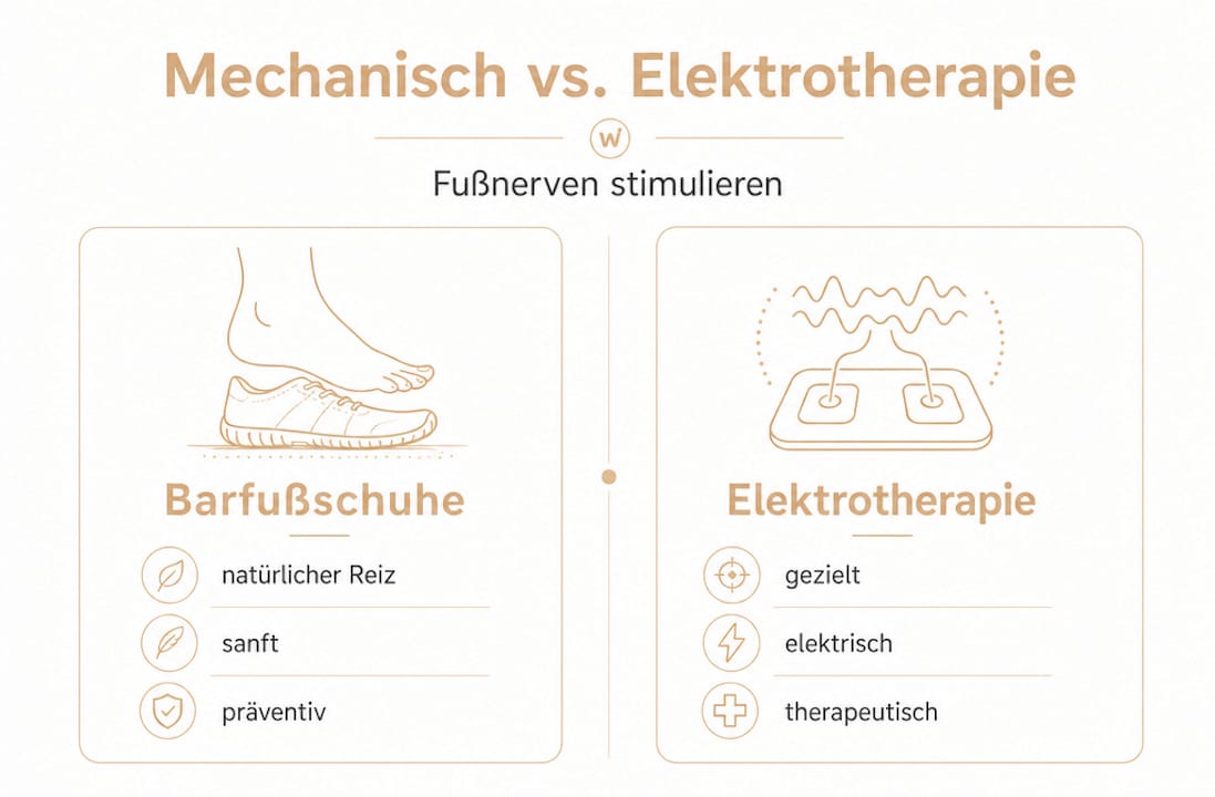 Infografik: Barfußschuhe im Vergleich zur Elektrotherapie