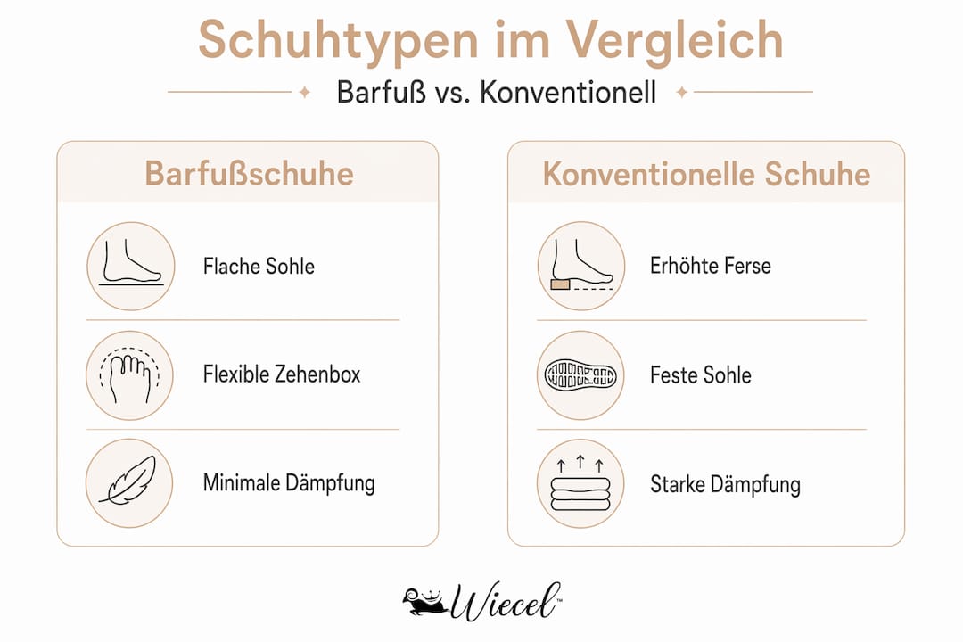 Vergleichsgrafik: Barfußschuhe vs. klassische Schuhe – was sind die Unterschiede?