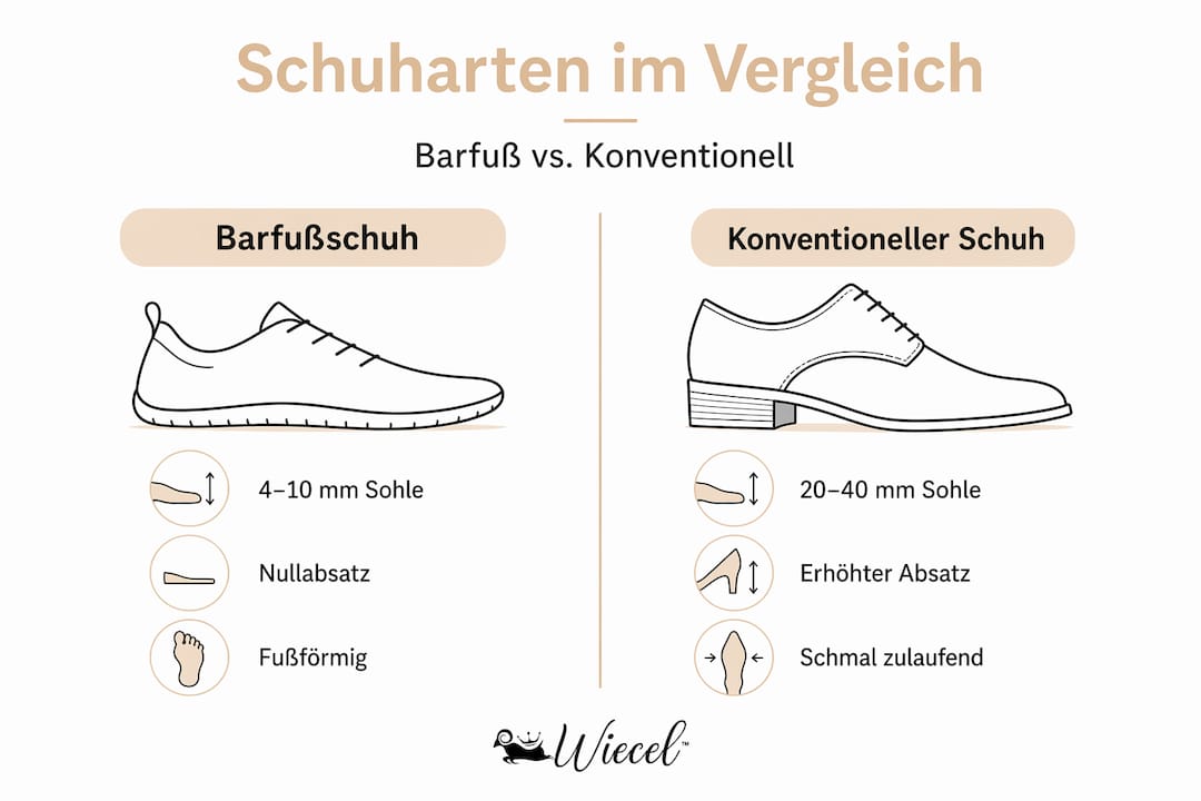 Infografik: Barfußschuhe vs. herkömmliche Schuhe – ein direkter Vergleich