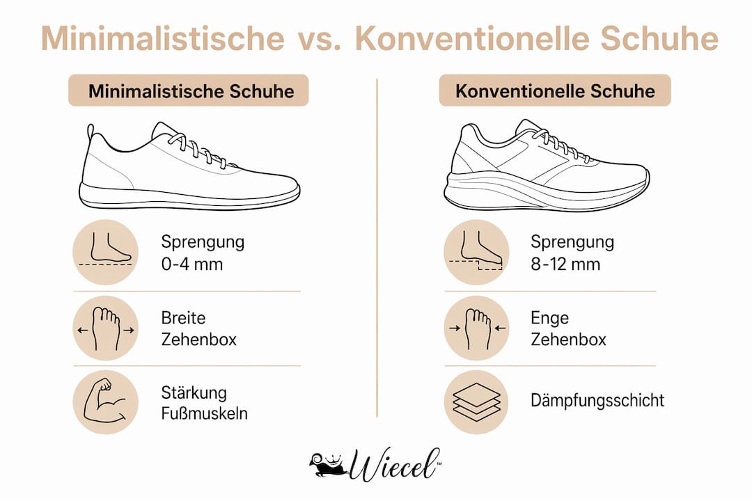 Infografik: Minimalistische Schuhe vs. klassische Modelle im Vergleich