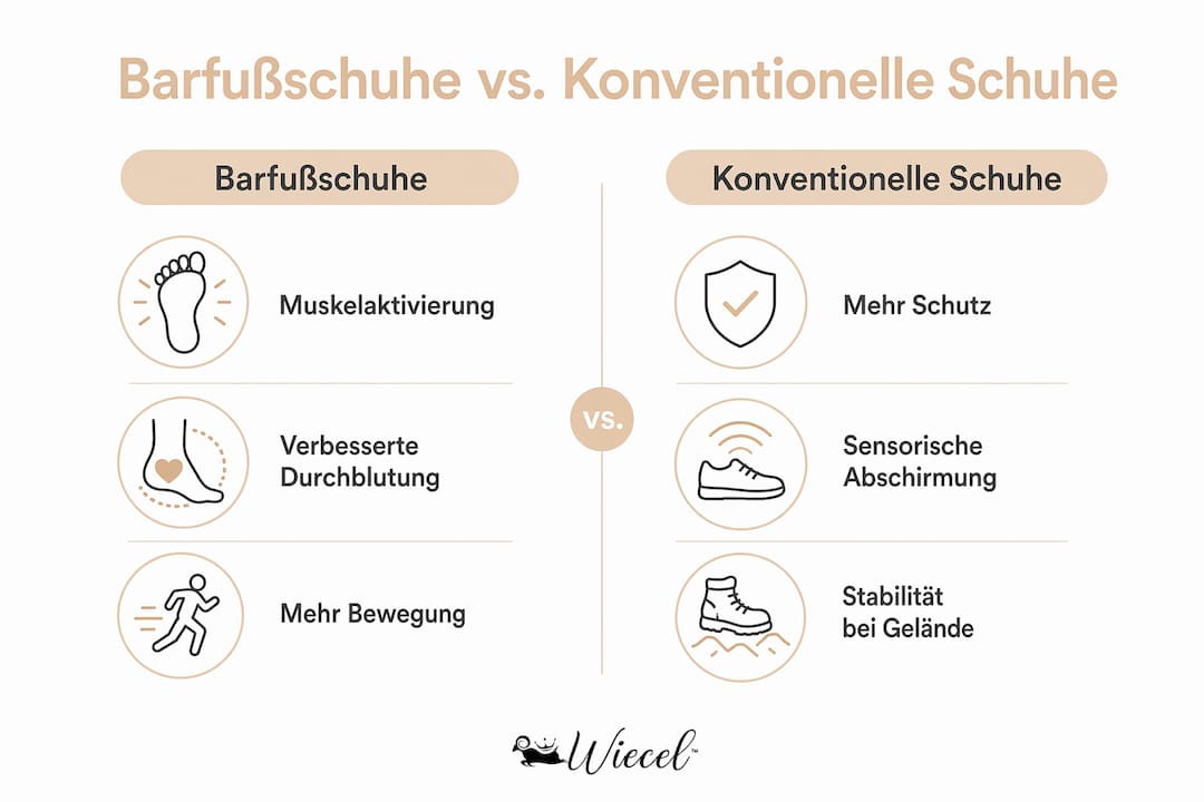 Infografik: Barfußschuhe vs. klassische Schuhe – ein direkter Vergleich
