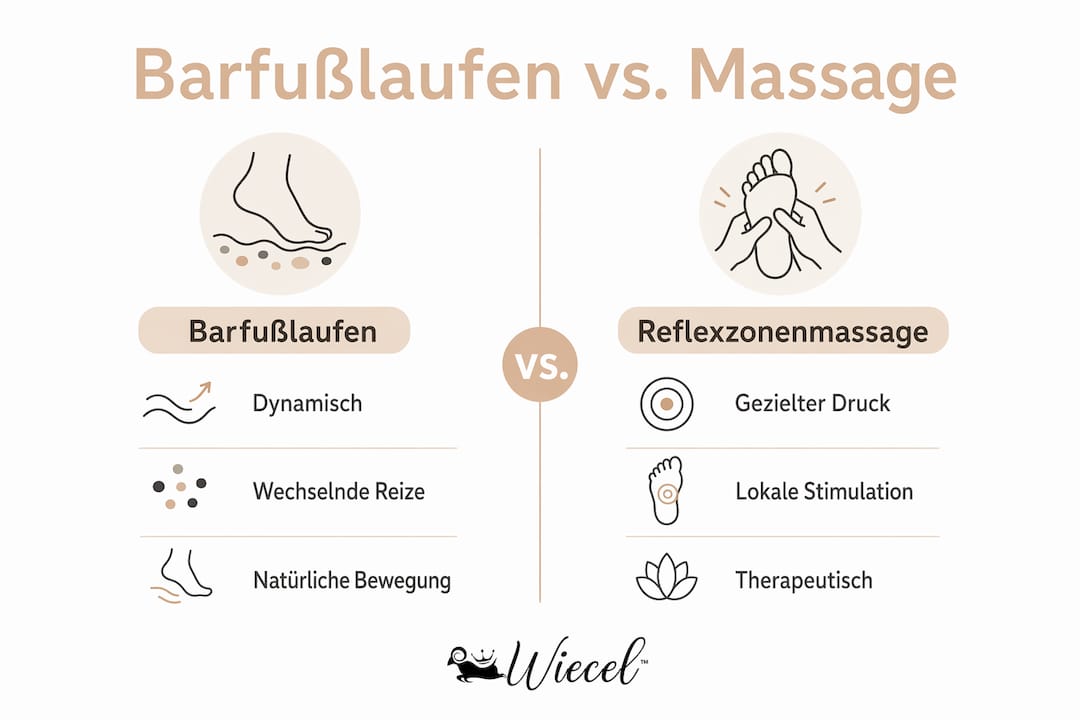 Infografik: Barfußgehen vs. Fußreflexzonenmassage – Ein Vergleich
