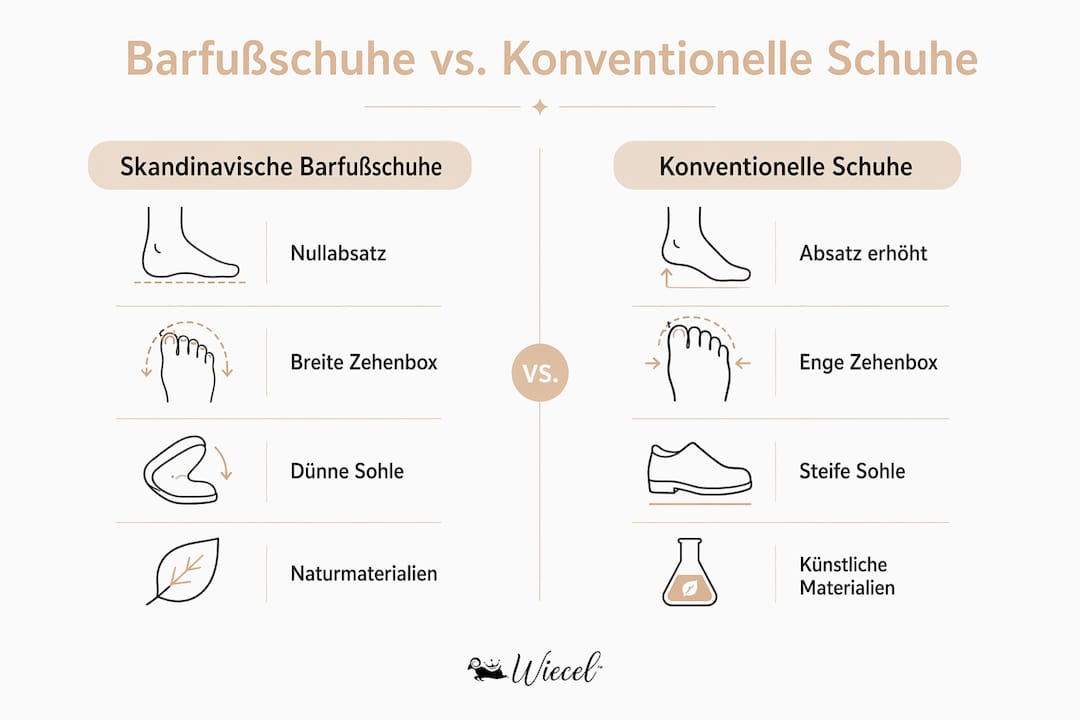 Infografik: Barfußschuhe und herkömmliche Schuhe im direkten Vergleich