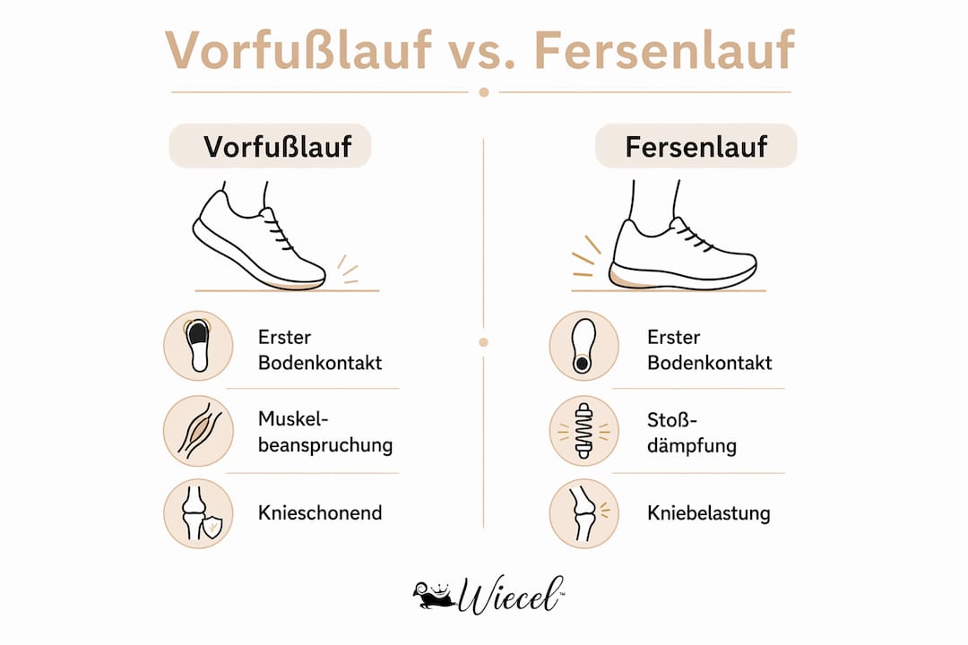 Übersichtliche Infografik: Die wichtigsten Unterschiede zwischen Vorfuß- und Fersenlauf auf einen Blick