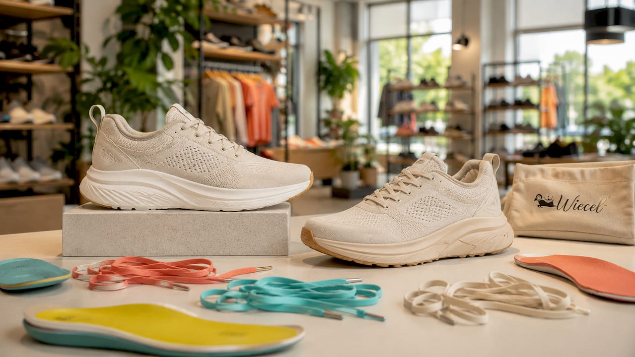 Detailaufnahme moderner Laufschuhe mit besonders weich gepolsterter Zwischensohle
