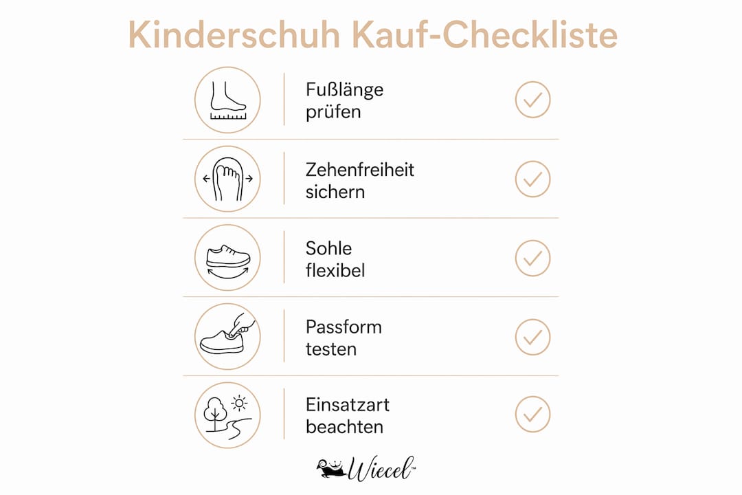 Übersichtliche Infografik: Die wichtigste Checkliste für den Kauf von Kinderschuhen