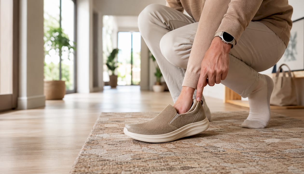 Mit der Hand den Druck im Schuh bei geschwollenen Füßen prüfen