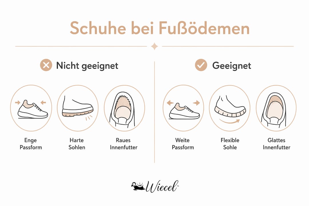 Grafik: Welche Schuhmerkmale bei Fußödemen sinnvoll sind – und welche nicht