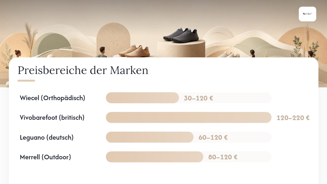 Übersichtsgrafik: Die wichtigsten Merkmale und Preise verschiedener Barfußschuh-Marken im direkten Vergleich