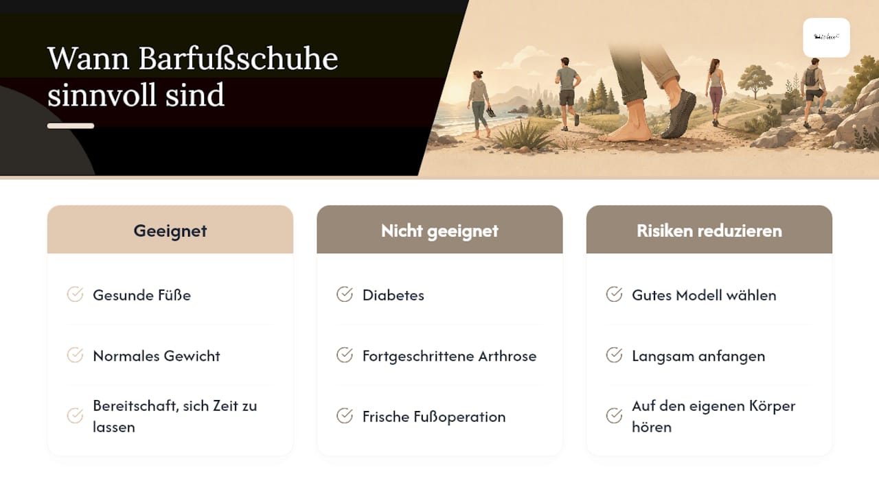 Übersicht: Für wen sind Barfußschuhe geeignet und welche Risikogruppen sollten besonders vorsichtig sein?
