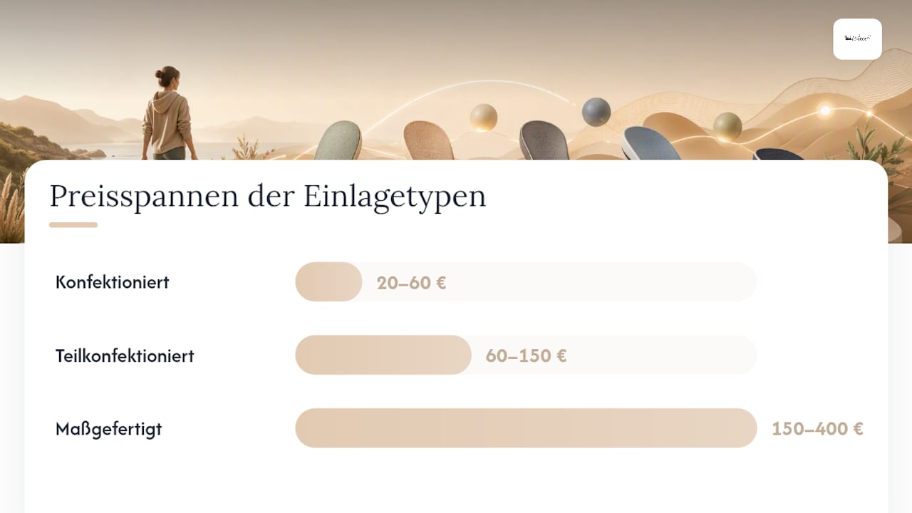 Diagramm zum Vergleich verschiedener orthopädischer Einlagen nach Preis und Anpassungsdauer