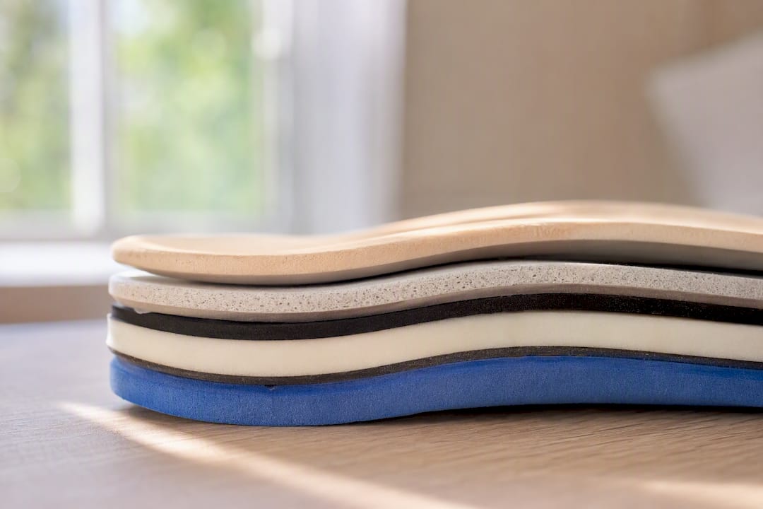 Nahaufnahme der Materialschichten einer orthopädischen Einlage