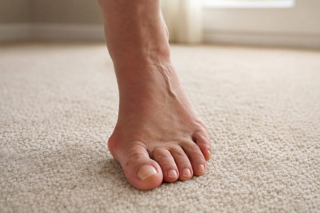 Nahaufnahme eines Fußes mit Hallux valgus