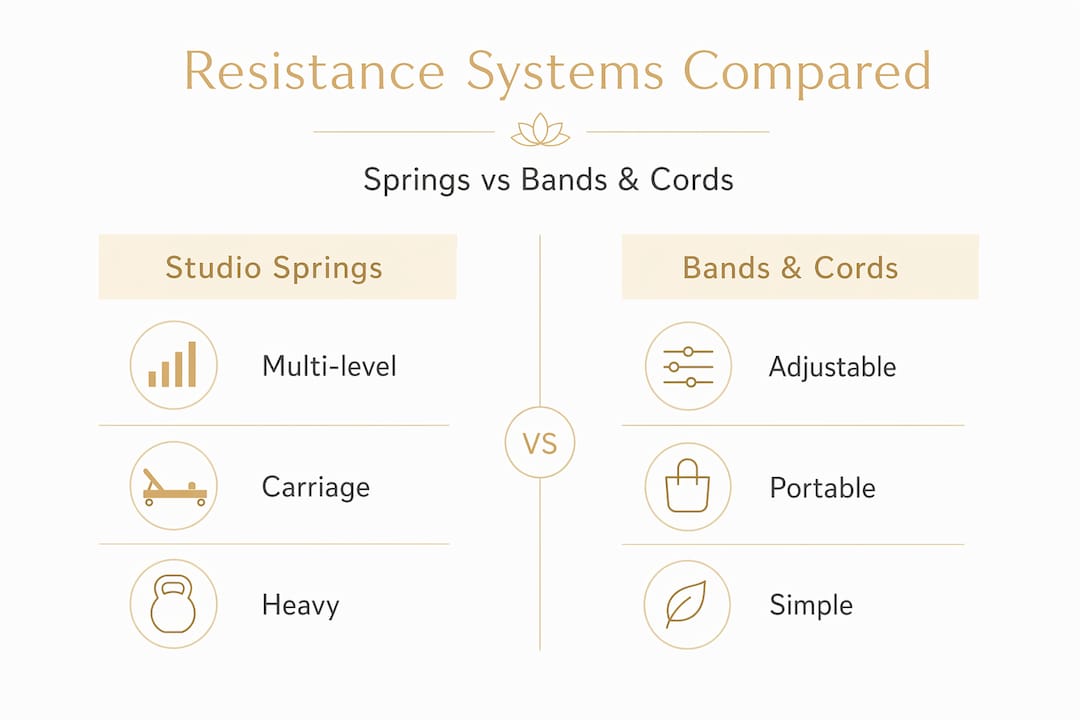 Infographic comparing pilates resistance systems