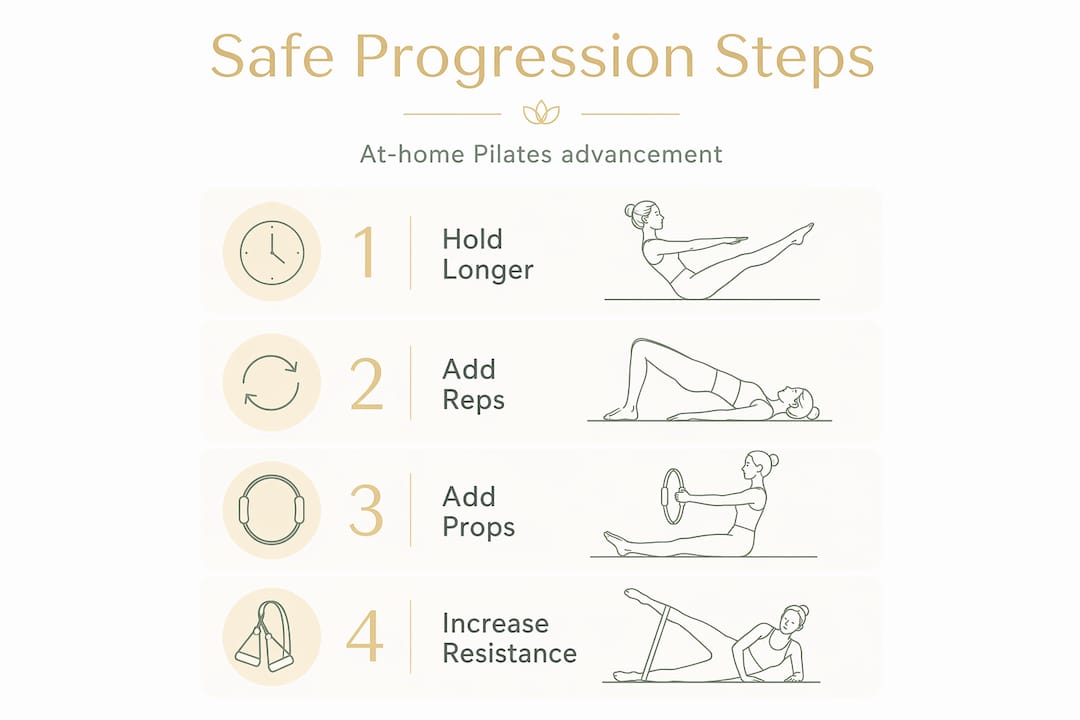 Infographic showing four steps to progress Pilates at home