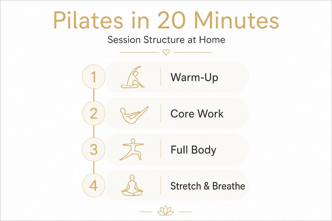 Infographic of 20-minute Pilates workout steps