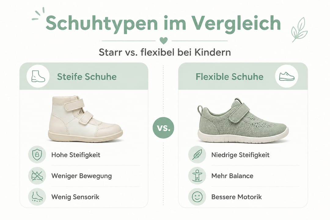 Infografik: Steife vs. flexible Kinderschuhe im Vergleich