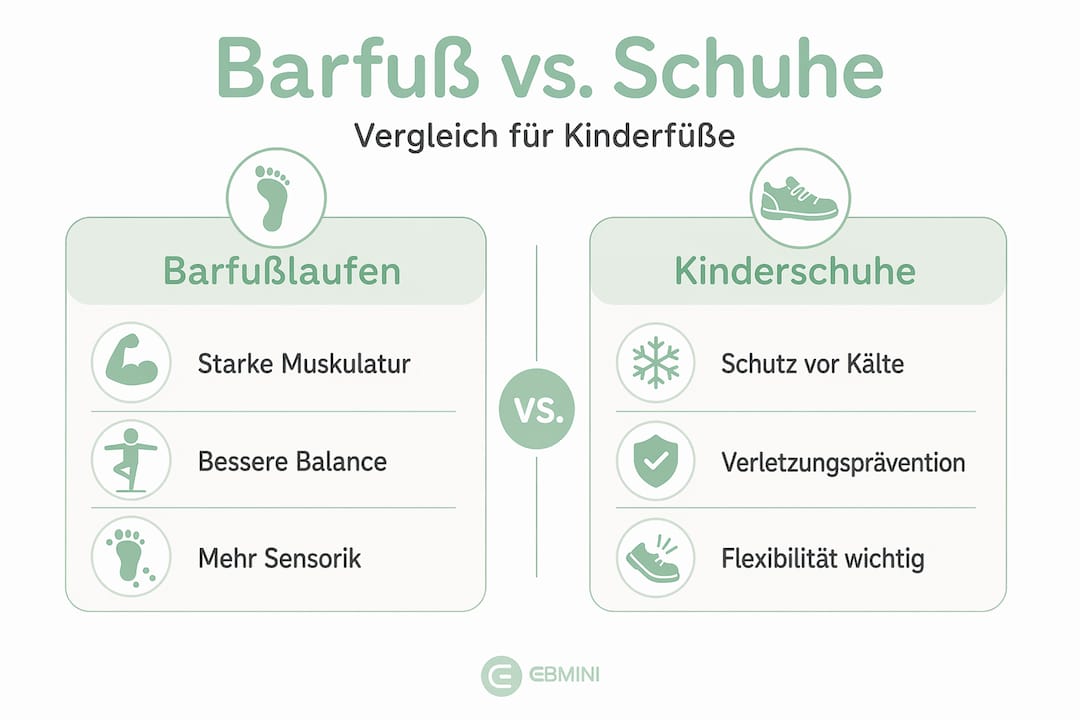 Infografik: Barfuß oder mit Schuhen? Ein Vergleich für Kinderfüße